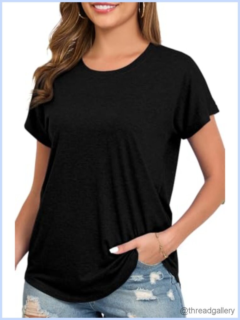 Womens Short Sleeve High Low Loose Casual Basic T-Shirt Crew Neck